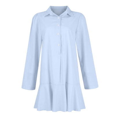 Women Loose Dresses Fashion Casual Half Open Shirt Hem Ruffle Classic Solid Dresses Daily Commute Date Simple Long Sleeve Dress