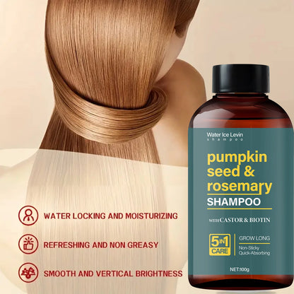 Water Ice Levin Pumpkin Seed & Rosemary Shampoo with Castor Oil & Biotin for Hair Growth, 5M Care, Non-Sticky Formula