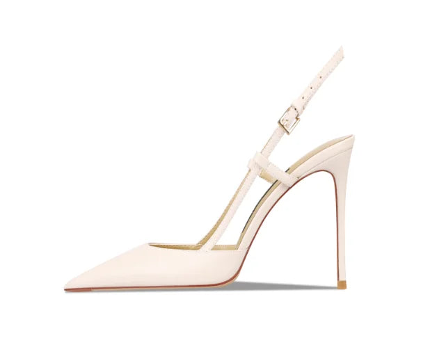Bare leather edge buckle straight strap sandals for women, new pointed shallow mouth slim heel fashionable single shoe