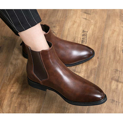 New Chelsea Boots Men Shoes PU Brown Fashion Versatile Business Casual British Style Street Party Wear Classic Ankle Boots