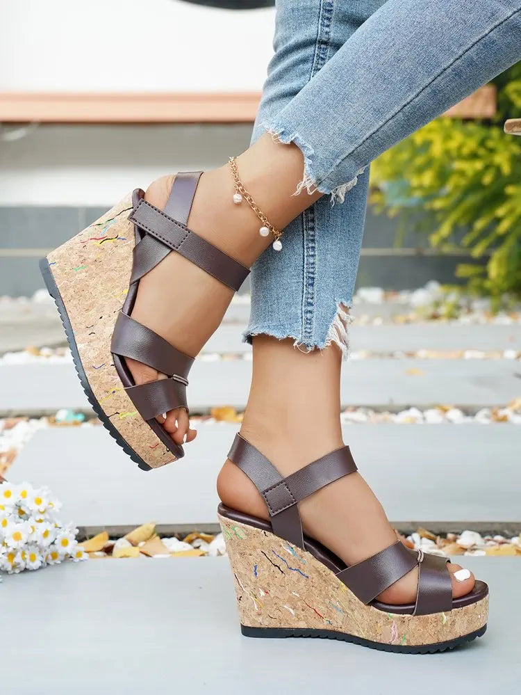 Women's Silver Chunky Platform Sandals 2026 Summer Cork Thick Sole Wedge Sandals Woman Plus Size 43 Pu Leather Casual Shoes