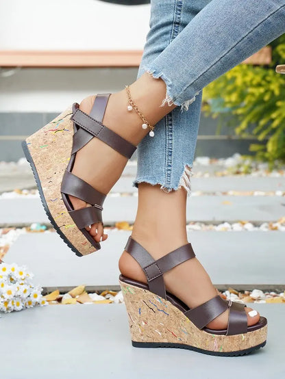 Women's Silver Chunky Platform Sandals 2026 Summer Cork Thick Sole Wedge Sandals Woman Plus Size 43 Pu Leather Casual Shoes