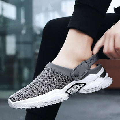 2025 Men Summer Sandal Mesh Mules Breathable Padded Beach Flip Flops Shoes Solid Flat Bath Slippers Outside Men Slippers Zapatos