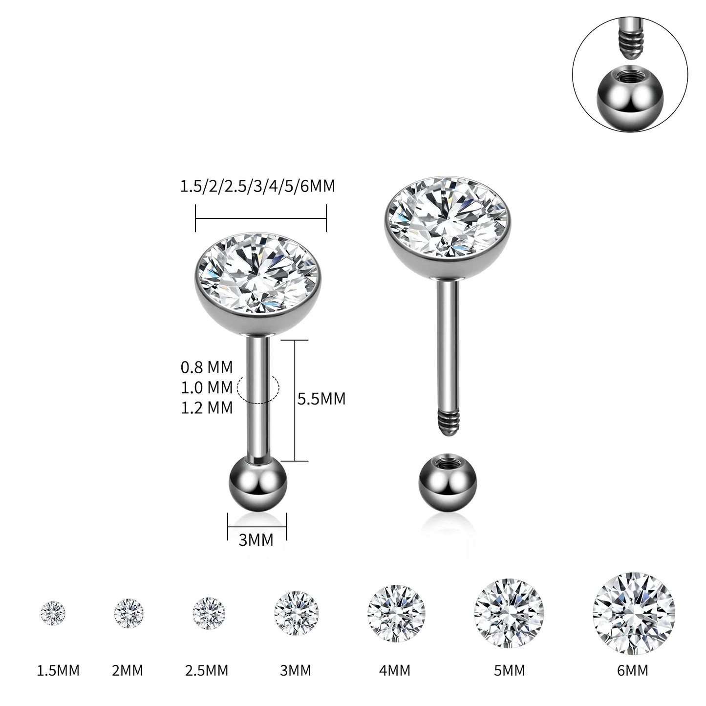 ASTM F136 Titanium Piercing Round Bowl Shaped Screw Labret Earring Set Lip Ring Cartilage Tragus Conch Jewelry Helix Nose Studs