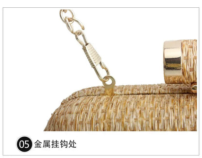 Summer Fashion Hand-woven Straw Bag Women Metal Clutches Chain Shoulder bag Crossbody Bags Ladies Party Evening Clutch Purse sac
