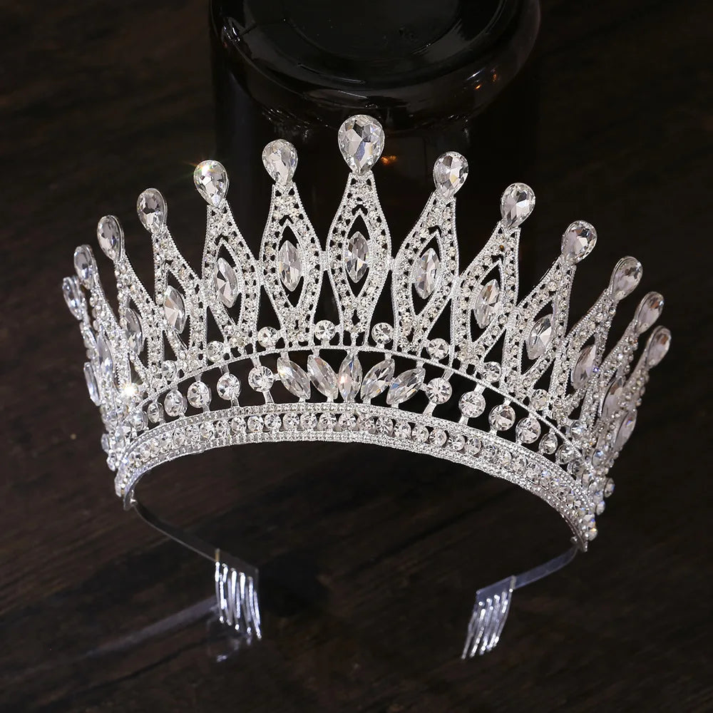 KMVEXO Baroque Queen Large Crystal AB Crowns For Bridal Women Girls Wedding Tiaras Diadem Comb Princess Party Hair Dress Jewelry