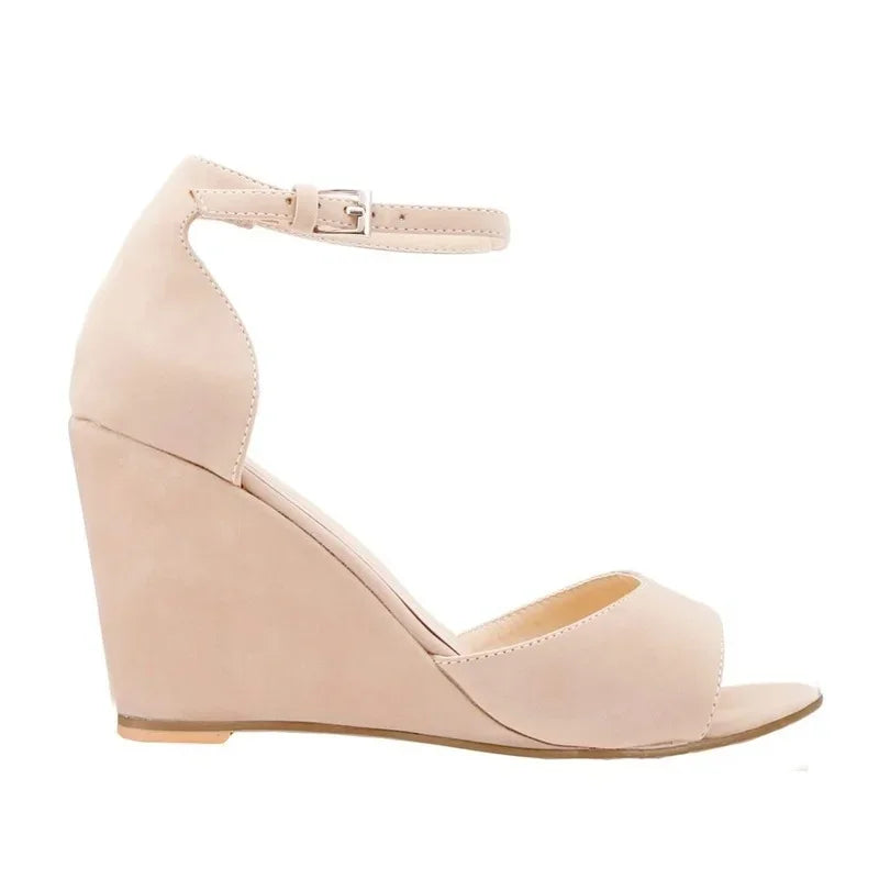 Women Wedge Sandals Sexy Pumps 8cm Casual Open Toe Ankle Strap Buckle High Heels Party Wedding Dress Ladies Shoes Large Size 42