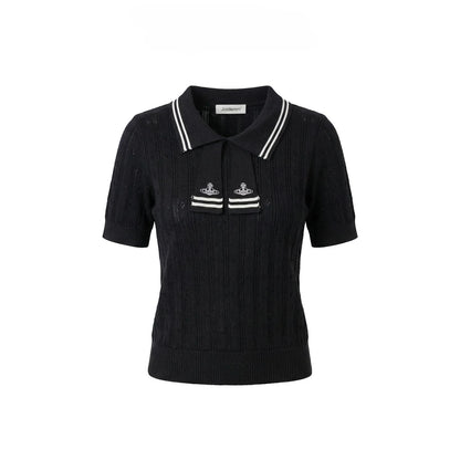 Summer College Style Knitted Collar Girls' T-shirt Simple, Breathable, Comfortable Short Sleeved Commuting Texture High-end Top
