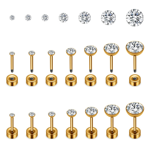 ASTM F136 Titanium Piercing Round Bowl Shaped Screw Labret Earring Set Lip Ring Cartilage Tragus Conch Jewelry Helix Nose Studs