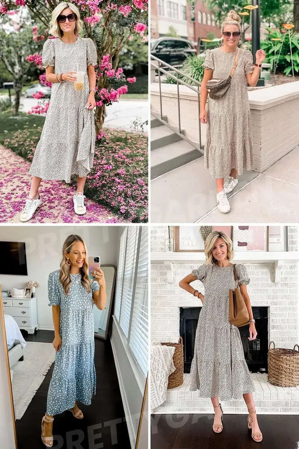Summer Dresses for Women 2026 Casual Floral Boho Midi Sun DrPuff Short Sleeve Flowy Beach Vacation Sundress