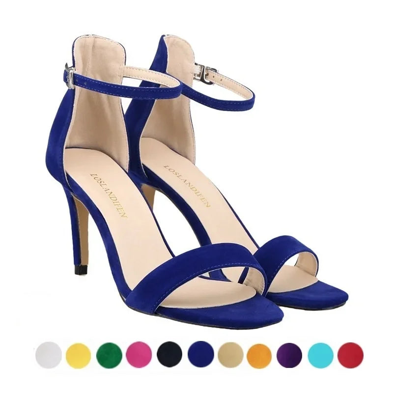 2026 New Women Sexy Pumps Sandals Summer 9cm Thin Heel Open Toe Ankle Strap High Heels Ladies Stilettos Party Red Wedding Shoes