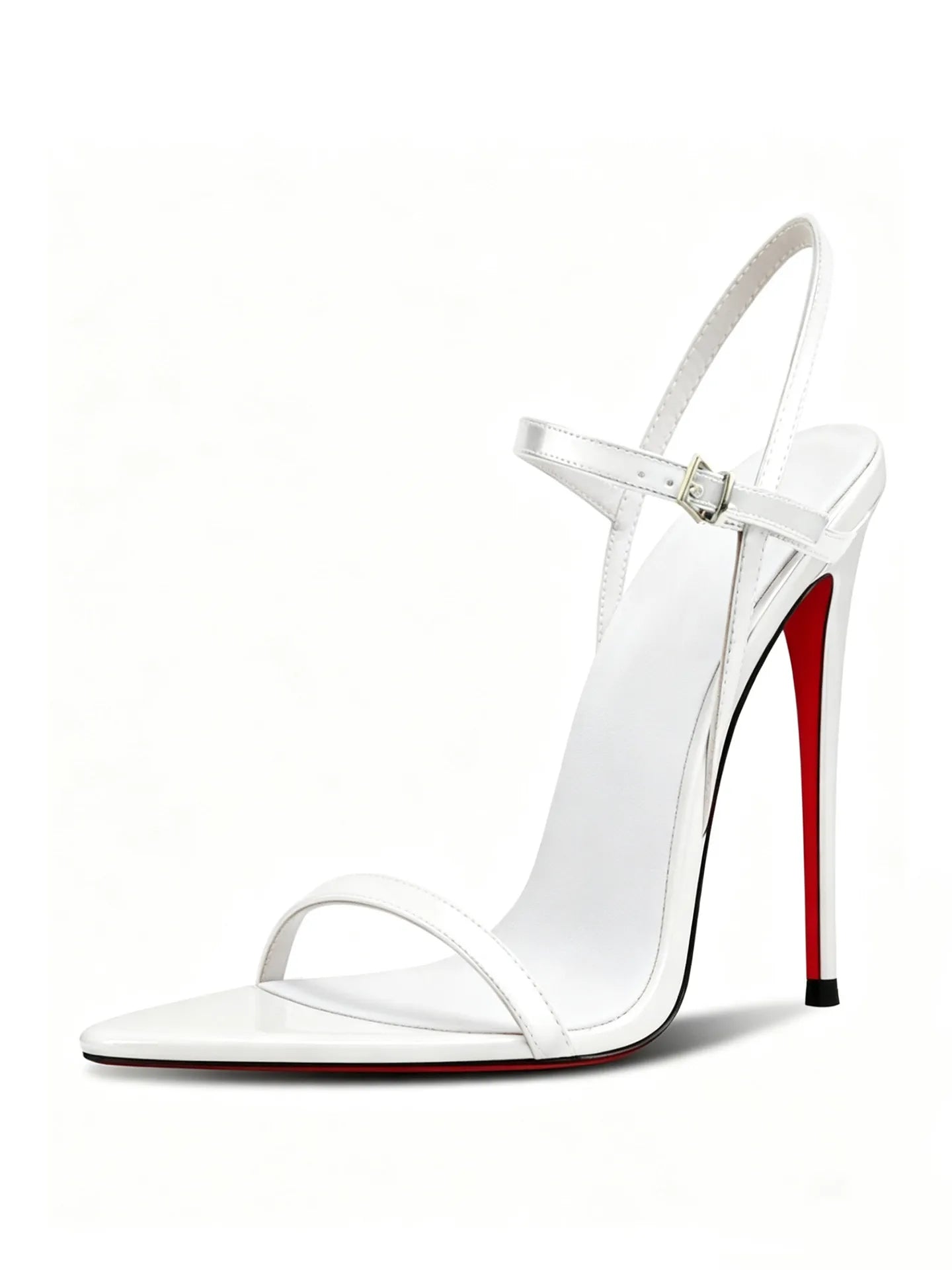 Summer new sexy 12cm white high heels, women's pointed ultra-fine heels with a single buckle strap, plus size lace up sandals