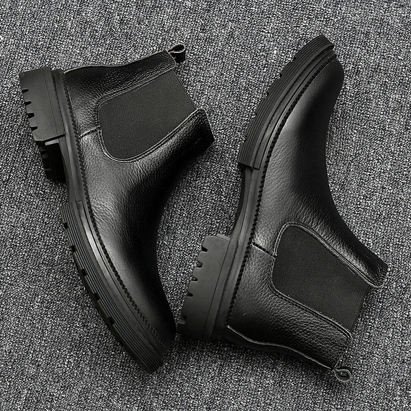 Winter Genuine Leather Ankle Chelsea Boots Men Boot Botines Hombre Black Brown