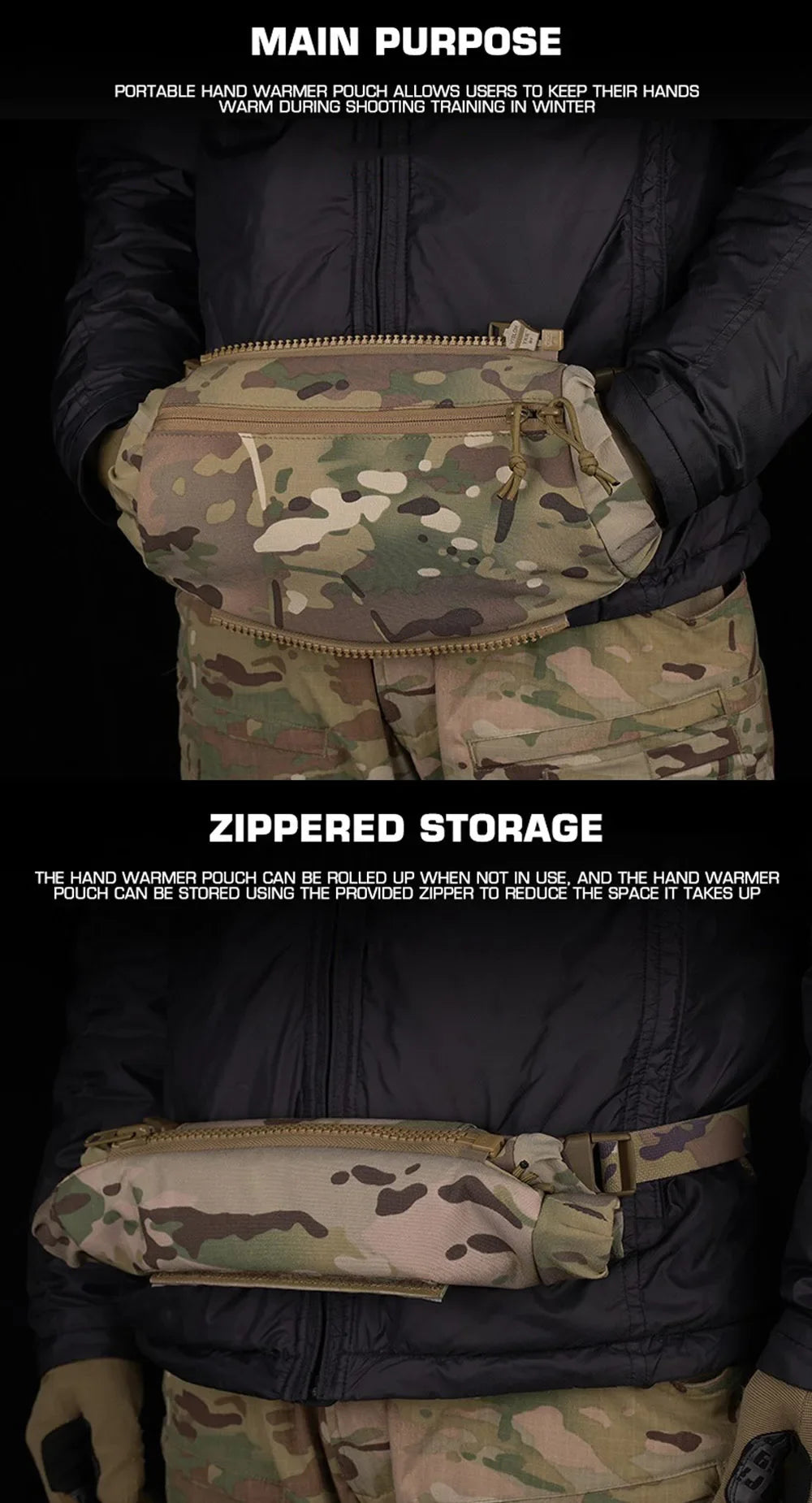 Outdoor DropPouch Muff Hand Warmer Pouch, Stowable Fanny Pack for Winter Airsoft Hunting Gear Camping Hiking Football Fishing