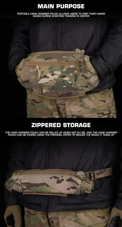 Outdoor DropPouch Muff Hand Warmer Pouch, Stowable Fanny Pack for Winter Airsoft Hunting Gear Camping Hiking Football Fishing