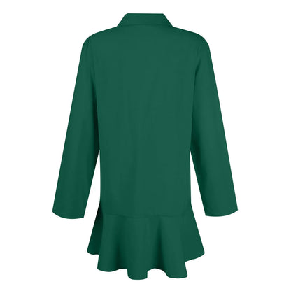 Women Loose Dresses Fashion Casual Half Open Shirt Hem Ruffle Classic Solid Dresses Daily Commute Date Simple Long Sleeve Dress
