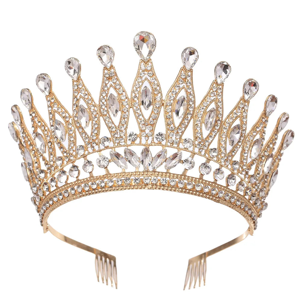 KMVEXO Baroque Queen Large Crystal AB Crowns For Bridal Women Girls Wedding Tiaras Diadem Comb Princess Party Hair Dress Jewelry