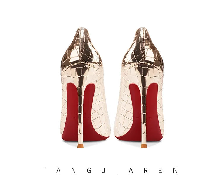 Summer new crocodile patterned high heels for women, slim heels, sexy, fashionable, versatile, professional single shoes