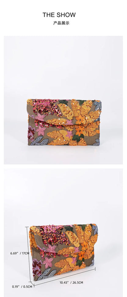 Cross-border High-end Envelope Bag, Sequined Embroidery Straw-woven Niche Women's Clutch Bag, Summer New Woven Women's Clutches