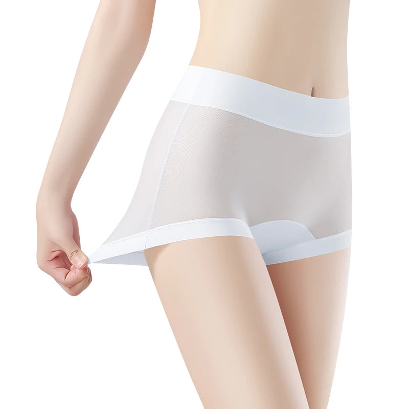 Summer Briefs Panties Women Micro Underwear Lady Ice Silk Woman Boxers Women's Shorts Transparent Linergie Sexy Panties Set Pack