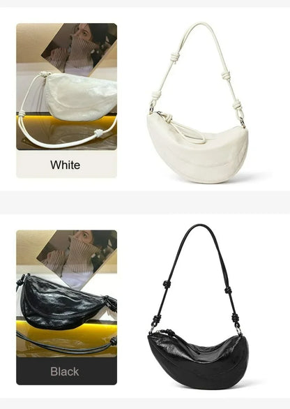 Fashionable Genuine Leather Saddle Bag, Top-grain Cowhide Dumpling Bag, High-end and Versatile Single-shoulder Crossbody Bag
