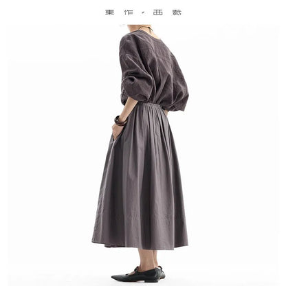 Hepburn-Style Mini Skirt~Pleated Skirt for Petite Figures, Gray-Purple 100% Cotton Umbrella Skirt, Gray A-Line Skirt, New Style for Women