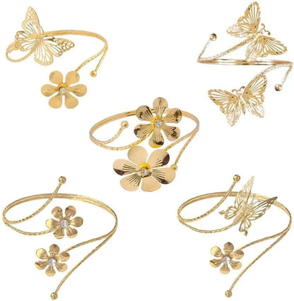 Upper Arm Bracelet Band Cuff Bangle Coil Bracelet Butterfly Flower Gold Armband Adjustable Boho Coil Swirl Armlet ArmBand