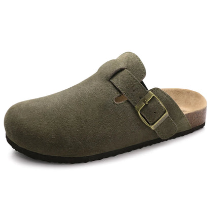 Evshine Men's Cow Suede Clogs with Arch Support Leather Mules Comfort Fashion Potato Shoe Women Cork Footbed Genuine Suede Clogs