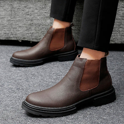 Winter Genuine Leather Ankle Chelsea Boots Men Boot Botines Hombre Black Brown