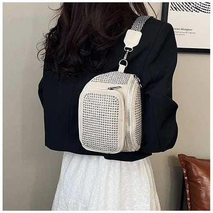 Fashion Shiny Women crossbody bags PU leather Wide strap Female Shoulder bags Ladies Waist Pack and Purses Saddle Chest Bags
