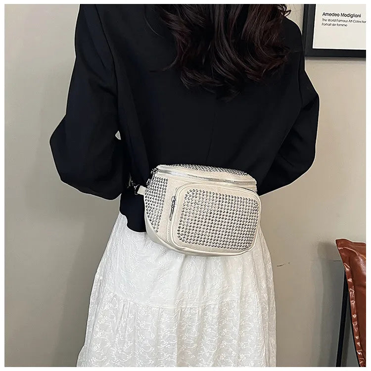 Fashion Shiny Women crossbody bags PU leather Wide strap Female Shoulder bags Ladies Waist Pack and Purses Saddle Chest Bags