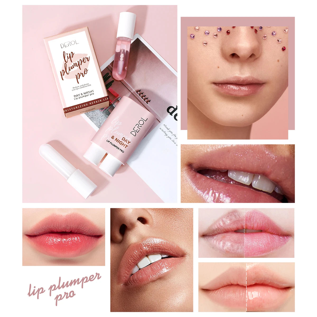 DEROL Day Night Moisturizing Lip Plumping Lipstick Primer Hydrating Watery Glossy Lip Gloss Mirror Jelly Longlasting Lip Stain