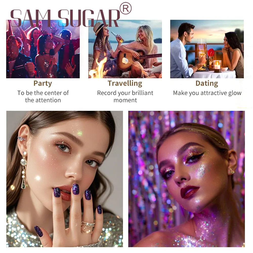 Face & Body Shimmer Spray, Contour Highlight Powder Mist, Ultra-Fine Glitter for Cheekbones Legs Body, Dewy Makeup Setting Spray