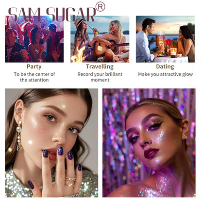 Face & Body Shimmer Spray, Contour Highlight Powder Mist, Ultra-Fine Glitter for Cheekbones Legs Body, Dewy Makeup Setting Spray