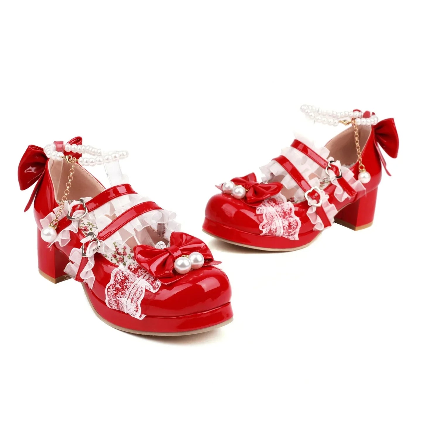 Cross Strap Women High Heels Mary Jane Pumps Party Wedding Cosplay White Pink Black Strawberry Bow Princess 2025 Lolita Shoes