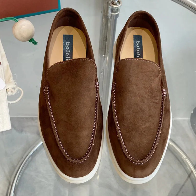 High Quality Men's walking driving shoes Unisex All genuine leather loafer Sheepskin suede Flat casual women's shoes large size