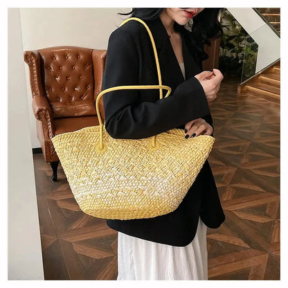 Casual Large Capacity Tote Designer Wicker Woven Women Handbags Summer Beach Bali Straw Bag Lady Travel Big Basket Purse