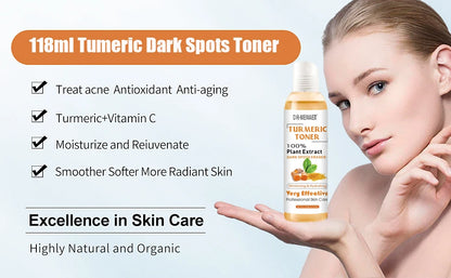 118ml Tumeric Dark Spots Toner Spots Eraser Corrector Turmeric Fade Blemishes Dark Spot Remover Acne Remover Toner for Dark Skin