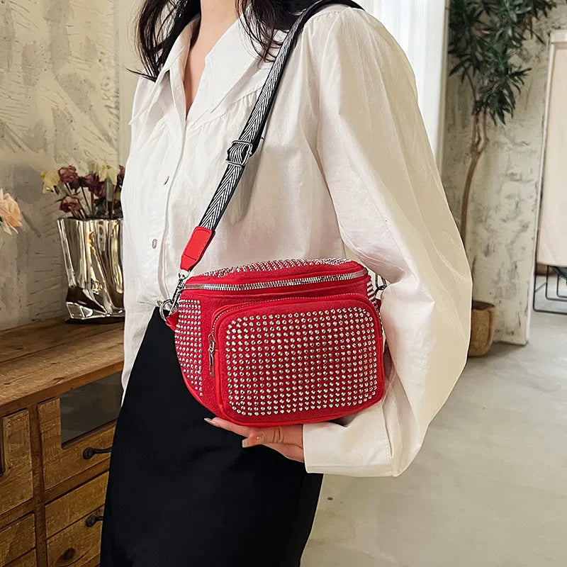 Fashion Shiny Women crossbody bags PU leather Wide strap Female Shoulder bags Ladies Waist Pack and Purses Saddle Chest Bags