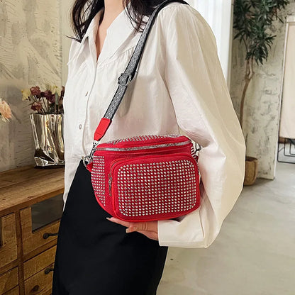 Fashion Shiny Women crossbody bags PU leather Wide strap Female Shoulder bags Ladies Waist Pack and Purses Saddle Chest Bags