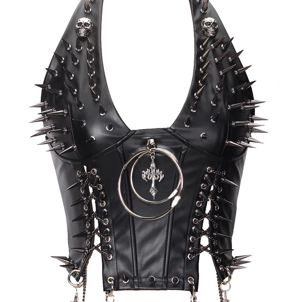 Goth Top Y2K Clothes Women's Tanks Emo Clothing Gothic Boho Tops with Spikes Punk Rock Teens Festival Spiked Bra Grunge T shirt