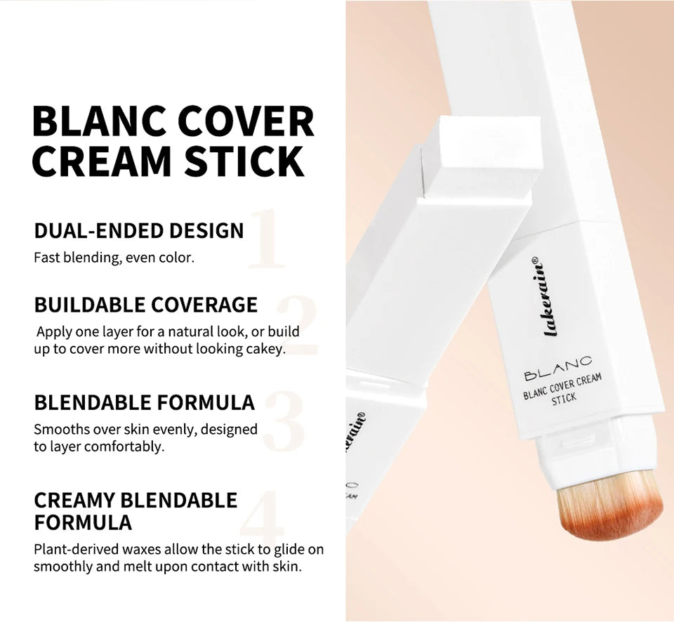 Color-changing Foundation Stick Blanc Foundation Korean Makeup Base High Coverage Concealer Natural Nude 2 IN 1 Foundation Stick