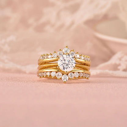 Newshe 14k Yellow Gold Plated Bridal Ring Set for Women 2Ct Round Cut AAAAA Zircon Wedding Engagement Anniversary Band BR1167_Y