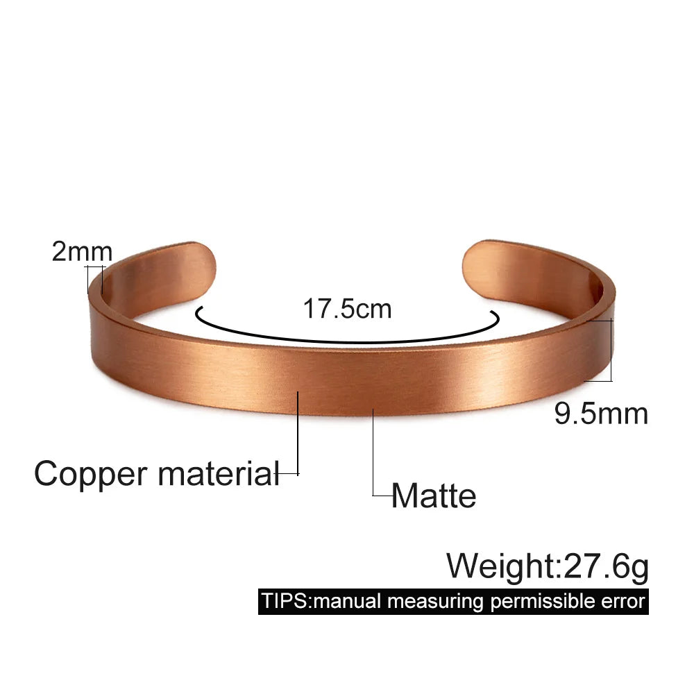 Vinterly Pure Copper Bracelets for Women Men Unisex 9.5mm Wide Adjustable Open Cuff Bangles Female Resizable Jewelry Metal Soft