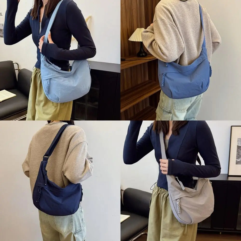 Casual Canvas Crossbody Bags Korean Simplified Large Capacity Sports Hobos Bag Solid Color Lightweight Dumpling Bag Women