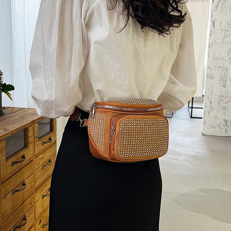 Fashion Shiny Women crossbody bags PU leather Wide strap Female Shoulder bags Ladies Waist Pack and Purses Saddle Chest Bags