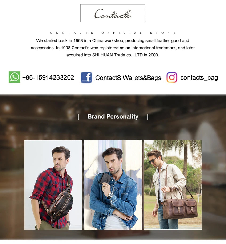 CONTACT'S Genuine Leather Waist Bags for Men Customize Waist Packs Crossbody Bag Phone Pocket Name Engraving Male Travel Bags