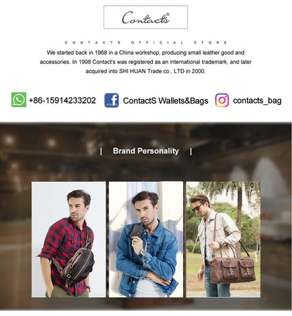 CONTACT'S Genuine Leather Waist Bags for Men Customize Waist Packs Crossbody Bag Phone Pocket Name Engraving Male Travel Bags