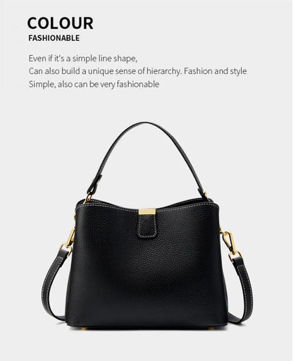 100% Genuine Leather Women's Bucket Bag Luxury Designer Versatile Shoulder Bag Women Commuter Crossbody Bags Female Handbag
