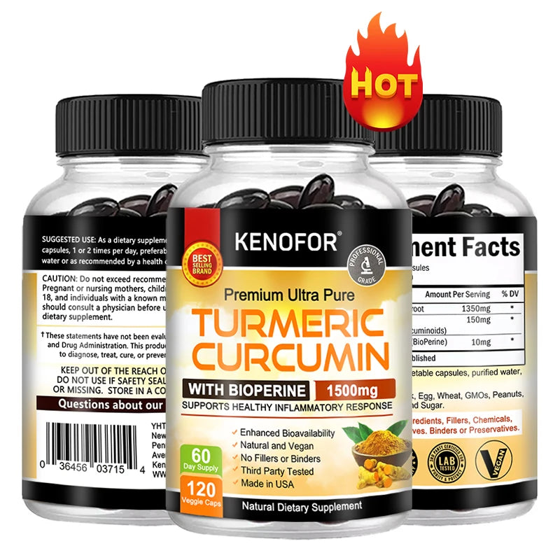 Turmeric Curcumin Capsules 1500mg - Supports Cell Health, Antioxidants, Promotes Joint and Bone Health